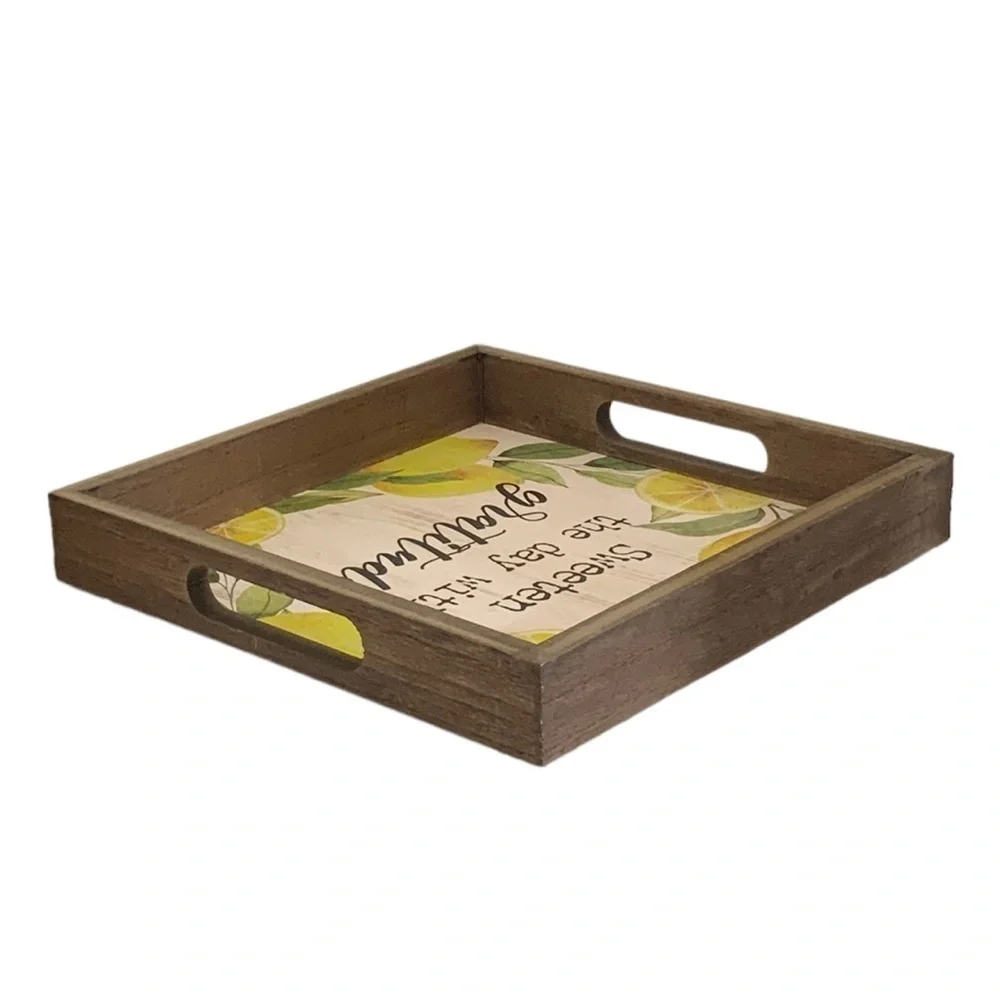 Square Wood Tray Lemons Sweeten the Day With Gratitude Multi Purpose Decorative